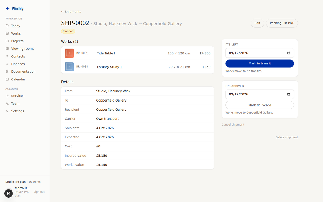 A shipment moves the work automatically as its status changes
